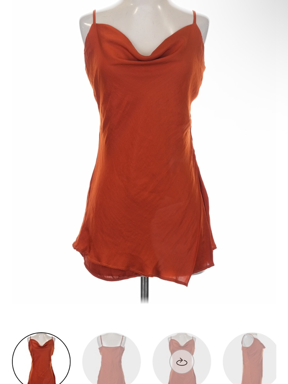 Naked Zebra Rust Orange Slip Dress with Cowl Neck